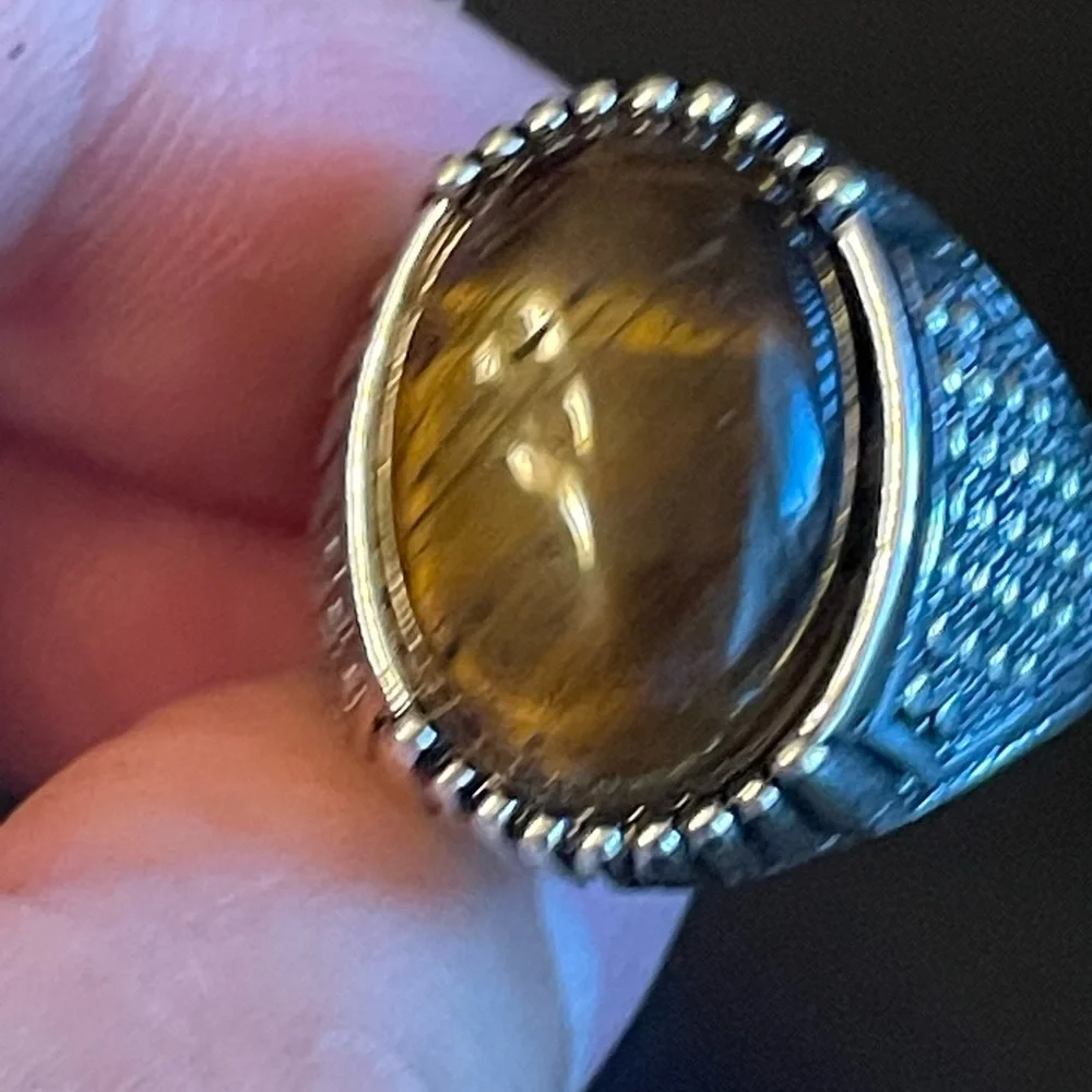 Men's Silver Ring with Brown Tiger's Eye Stone